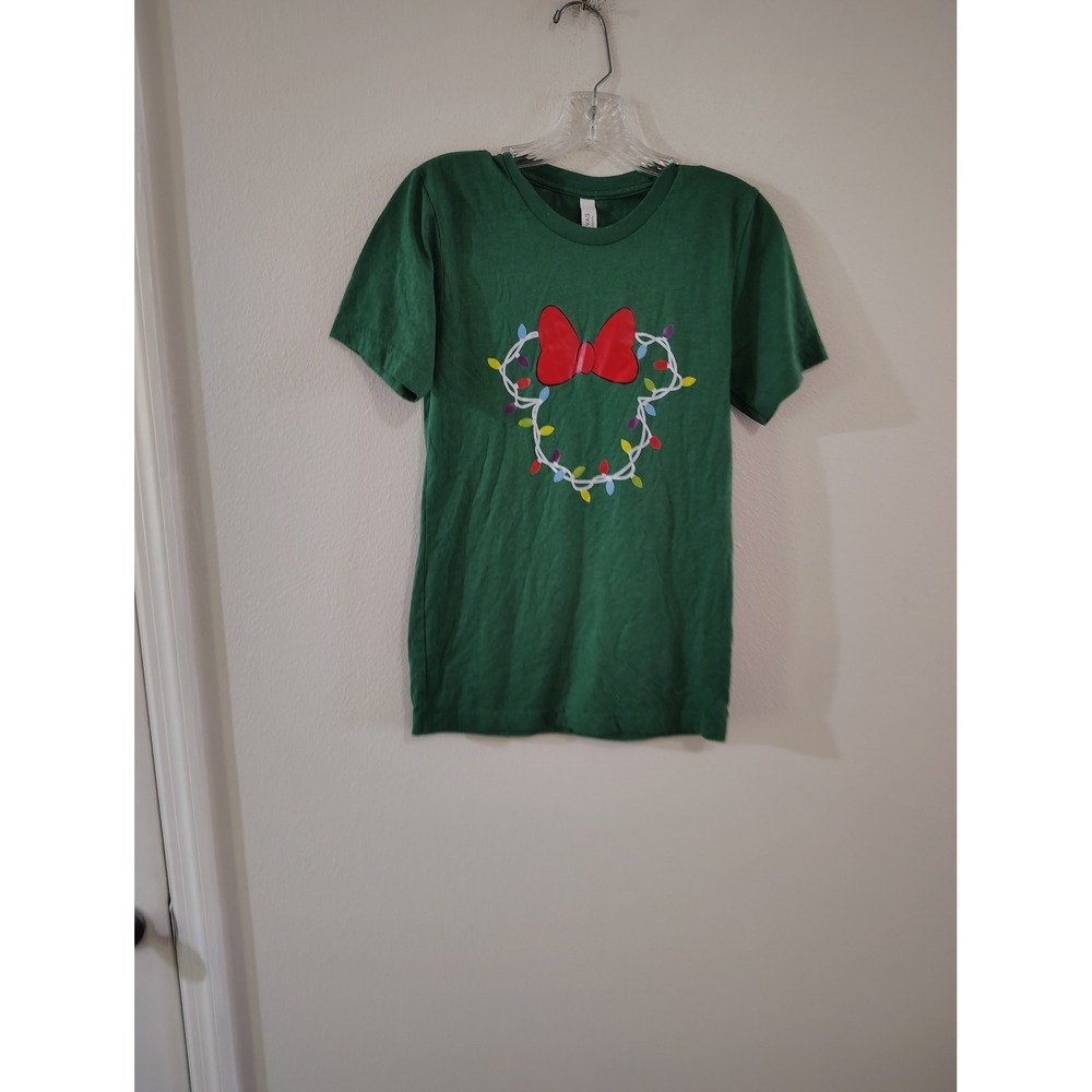 Bella Canvas Green Christmas Minnie Mouse Lights Graphic Tee Shirt XS